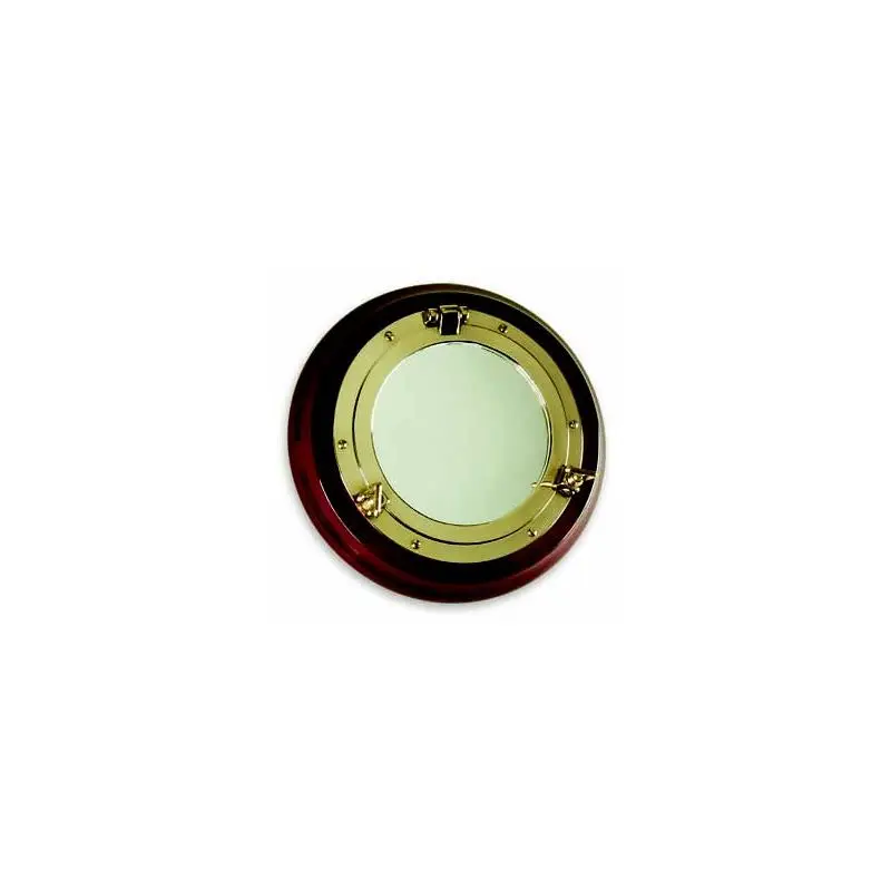 Promozione Esclusiva Specchio Oblò Ottone su base legno tonda D.270