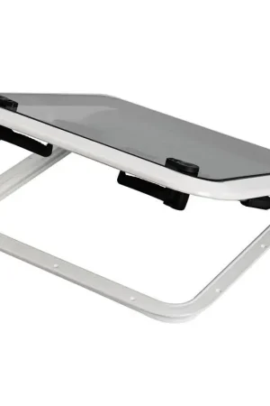 Passo Uomo Bomar 248 x 248 mm in Alluminio Verniciato Bianco con Illuminazione in Vetro Temperato Fumé - Apertura a Compasso con Cerniere Invisibili e Fermi di Ventilazione Acquista Ora