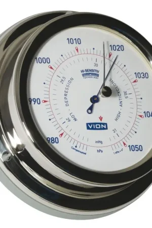 Nuova Collezione Barometro Vion A 100 LD in Acciaio Inox Lucidato a Specchio con Sistema di Fissaggio a Scatto per Nautica e Vela