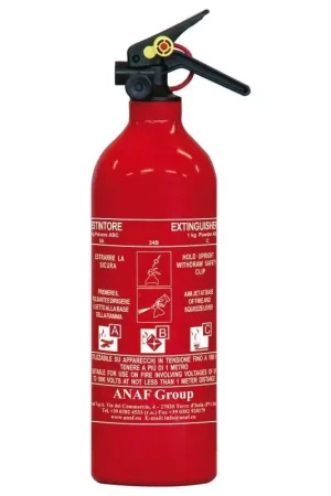 Estintore 1 Kg 5A 34 B C senza manometro - Caricato a Polvere in Alluminio Inossidabile con Supporto per Nautica e Barche Subito Disponibile