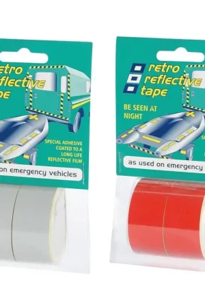 Nastro autoadesivo riflettente PSP Marine Tapes 2,5 m in bianco o rosso per segnalazione ostacoli e sporgenze su barche, rimorchi e giubbotti salvagente. Ultima Occasione