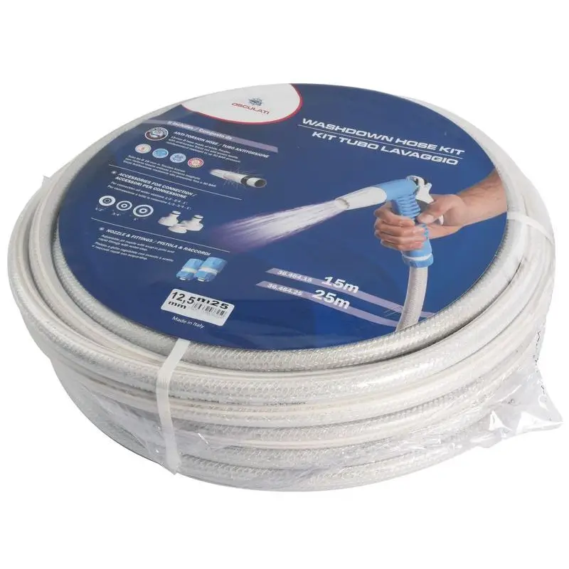 Quantità Limitata Kit Tubo Lavaggio Barca 25 m - Tubo Tricotex Bianco Ø 19 mm con Pistola a Getto Regolabile e Raccordi Rapidi Acqua-Stop per la Pulizia Efficiente delle Tue Imbarcazioni