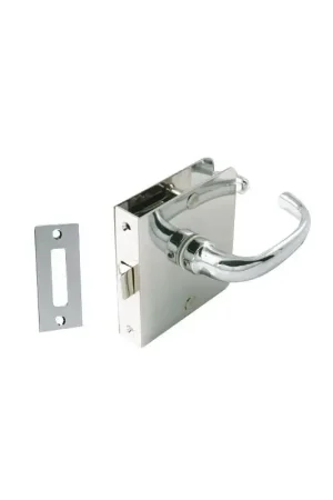 A Buon Prezzo Serratura sinistra in ottone cromato con maniglia per porte spessore 15 mm, completa di scontro e coppia placche inox, maniglie 84 mm - Osculati