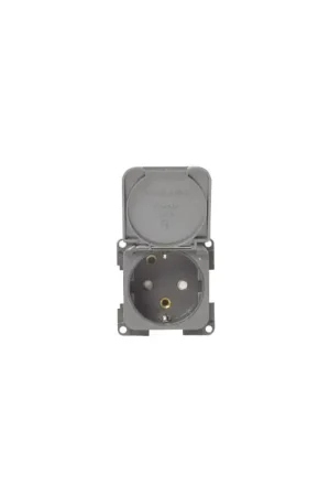 Nuova Collezione Presa Schuko Grigia CBE - Presa Elettrica Nautica in Plastica, Acciaio Inox e Ottone, Montaggio Semplice, Dimensioni 50x50 mm