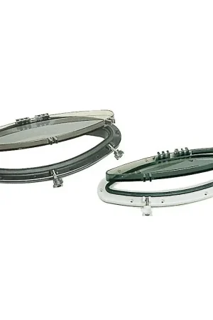 Nuovo Arrivo Oblò ellittico Bomar nero 146 x 415 mm con retina antizanzare in policarbonato ad alta resistenza e viteria in acciaio inox per barche e nautica