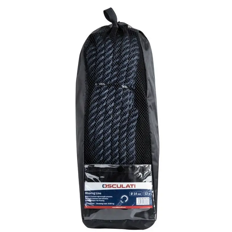 Prezzo Scontato Cima ormeggio nera 20 mm x 12 m in poliestere alta tenacità con redance inox e impiombatura fatta a mano - Osculati