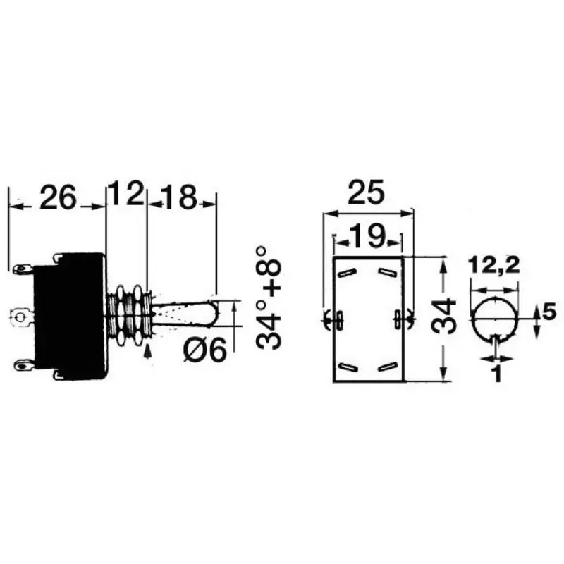 Interruttore CARLINGSWITCH a levetta 15 A, carcassa termoindurente, contatti in argento, leva in ottone nichelato, terminali Faston, perno 12x10 mm, per circuiti separati. Vendita Finale