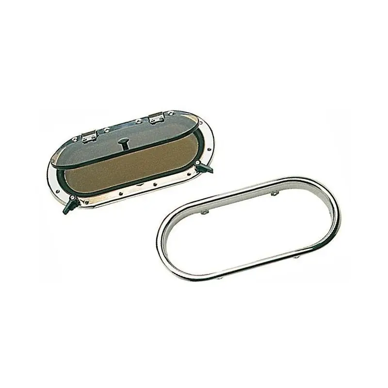 Oblò ovale in acciaio inox AISI 316 lucidato a specchio 410 x 210 mm con controflangia Perspex per imbarcazioni - SCM Marine Equipment Vendita Finale