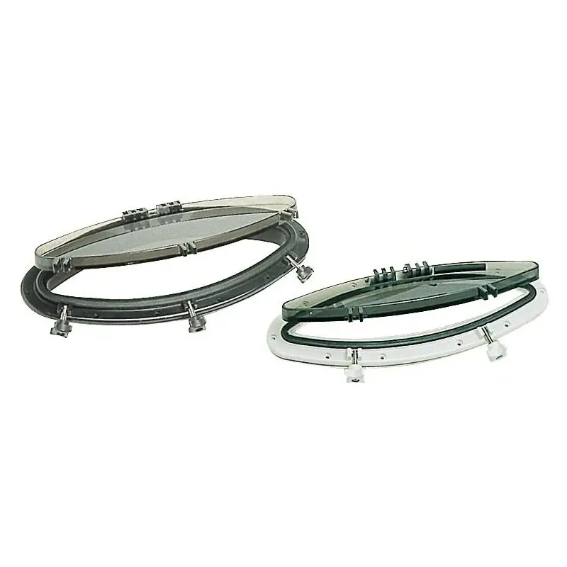 Oblò Ellittico Bomar in Nylon 203 x 470 mm con Retina Antizanzare e Cristallo in Policarbonato ad Alta Resistenza, Viteria in Acciaio Inox - Color Nero Saldi