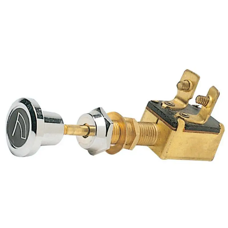 Interruttore Utility senza pomello in ottone marino con contatti argentati e collo lungo Ø 10x32 mm - Pomello cromato con simbologia per applicazioni nautiche Prezzo Di Fabbrica