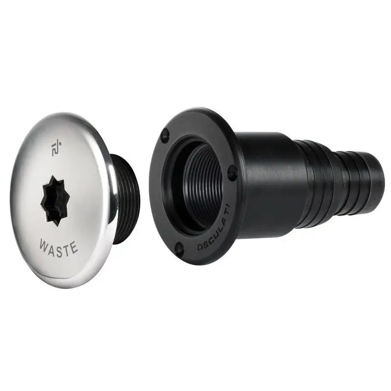 Prezzo Scontato Tappo Imbarco Costampato Ø50+Ø38mm WASTE ISO 8099 - Corpo in Tecnopolimero con Copertura Inossidabile Lucidata a Specchio - Apertura Rapida a ¼ di Giro e Laccetto Sostituibile - Accessorio Nautico e Vela Professionale