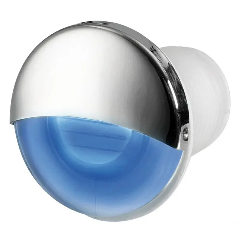 Luce di cortesia LED da incasso tonda blu, in tecnopolimero con palpebra in acciaio inox AISI 316 lucidato - Osculati Offerta Speciale