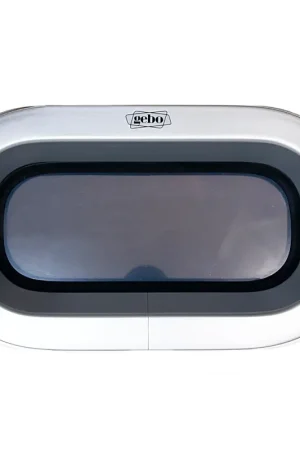 Prezzo Conveniente Oblò Rettangolare 400x200 mm in Lega Leggera Anodizzata - Policarbonato Acrilico Grigio Fumè con Installazione Senza Forature, Cerniere Frizionate e Bordo Antiristagno