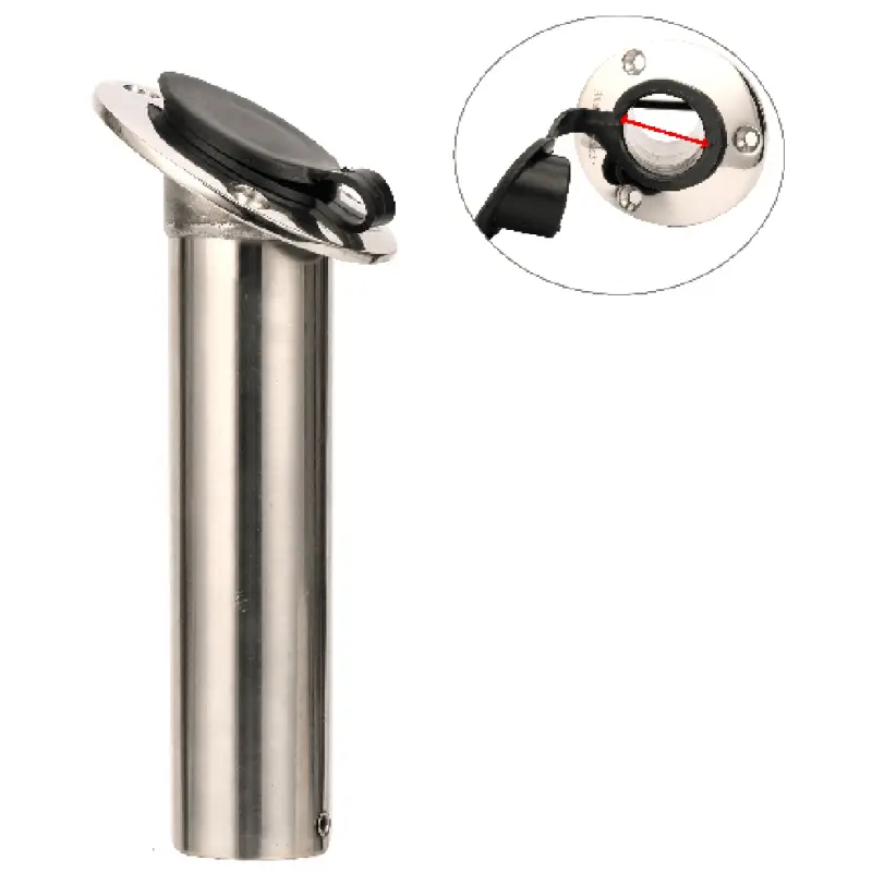 Portacanna Inox Inclinato 30° con Flangia Ovale e Tappo Copriforo Nero - Acciaio Inox AISI 316 per Nautica Ultime Pezzi