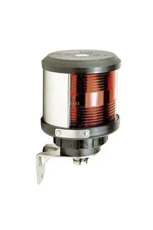 Esclusivo Fanale Rosso Serie 35 - Fanale Nero a Luce Rossa Omologato R.I.Na. e MED 96/98 per Imbarcazioni Commerciali con Staffa in Acciaio Inox e Lente Fresnel in Policabonato Rinforzato