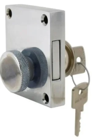 Serratura da Appoggio in Ottone Cromato con Cilindro e Pomolo - Dimensioni 62x53 mm, Sporgenza Cilindro 22 mm, Quadrato 8 mm - Ideale per Barche e Nautica Occasione Imperdibile