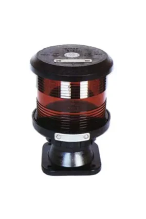 Fanale 360° Rosso Seria 35 - Fanale Nero a Luce Rossa Omologato R.I.Na. e MED per Imbarcazioni Commerciali, Policarbonato Rinforzato, Staffa Inox Scelto Dai Clienti