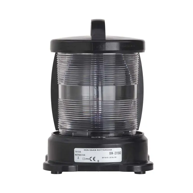 Fanale di Via Bianco Prua - Fanale Nero, Omologato R.I.Na. e MED 96/98 - EC per Imbarcazioni Commerciali in Policarbonato Nero (Senza Lampadina) Offerta Lampo