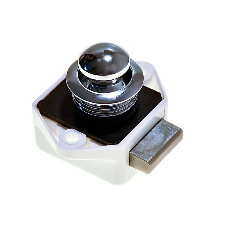Prezzo Conveniente Serratura a Pulsante in Ottone Cromato con Serratura in Plastica Bianca per Portelli e Cassetti - Spessore 16mm - Foresti e Suardi