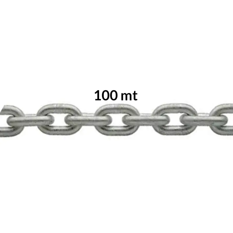 Prezzo Di Fabbrica Catena Zincata Calibrata Ø10 mm - 100 metri per Verricelli - Carico di Rottura 5100 Kg - Maglia ISO 4565
