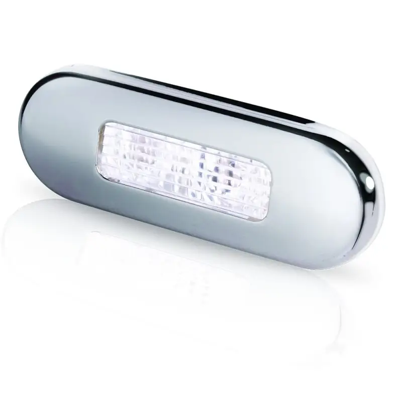 Esclusivo Segnapassi Lucido Bianco Caldo - Luce di Cortesia Stagna IP67 con Cover in Acciaio Inox per Nautica - Montaggio a Incasso con Cavo Marino 12 cm