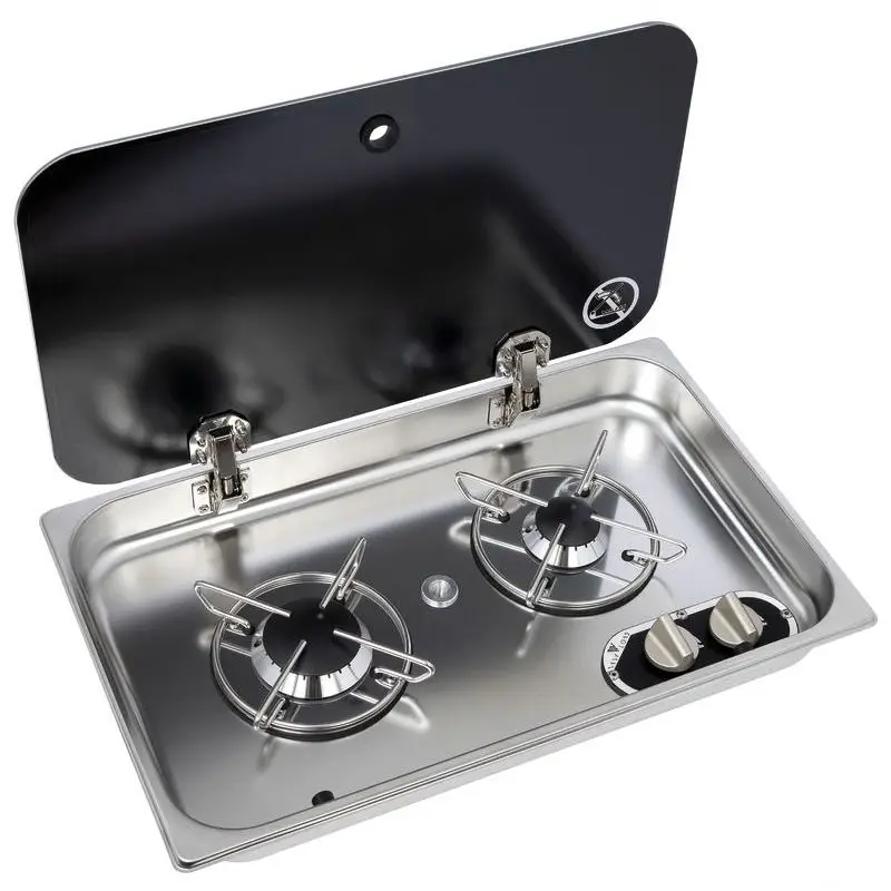 Scelto Dai Clienti Piano Cottura da Incasso con Coperchio in Vetro Nero Fumè - Bruciatori ad Alta Efficienza e Griglia Inox Antivibrazione per Barche e Nautica