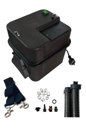 Gonfiatore Elettrico GE 1800 EL - Sgonfiatore e gonfiatore con flusso d'aria 3400 l/min, pressione massima 360 mbar, IP66, leggero e compatto con tracolla e raccordi inclusi. Vendita Finale
