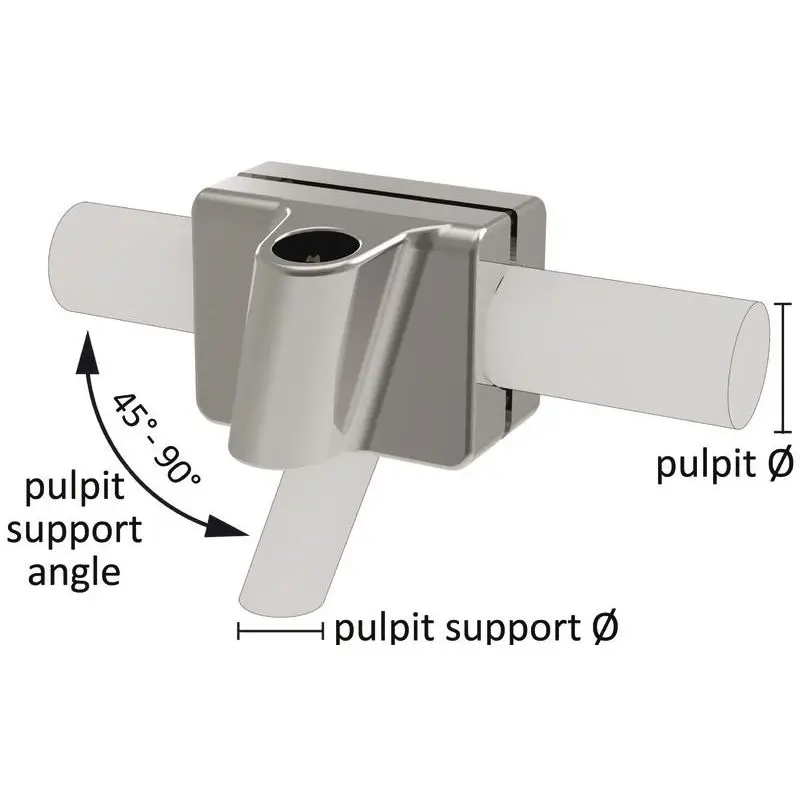 Reso Gratuito Basi DX-SX in acciaio inox AISI 316 per fissaggio su pulpito, compatibili con diametri 22-26 mm e 30-34 mm, angoli di giunzione 90°-45°, sistema auto tensionamento.
