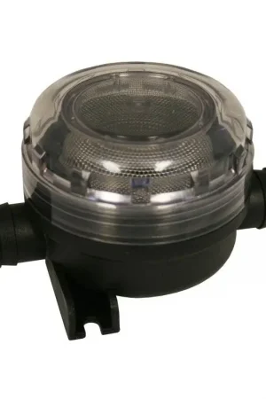 Prezzo Ridotto Filtro Portagomma 1/2" Flojet con 40 Maglie per Acqua Potabile e Salata, Portata 16 L/min, Pressione 5 Bar, Tappo Trasparente per Ispezione e Pulizia