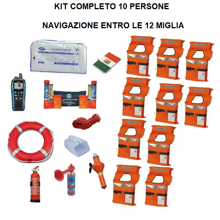 Kit Completo Dotazioni di Sicurezza Entro 12 Miglia 10 persone e Zattera Ultima Occasione