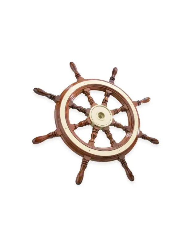 Savoretti ruota timone mogano marino 6 caviglie, mozzo e cerchio ottone, Ø Promozione Esclusiva