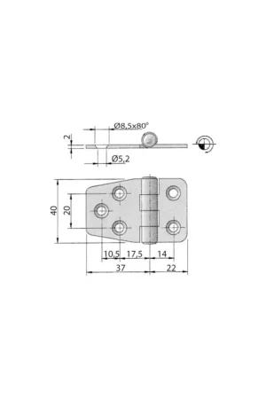 Cerniera Inox AISI 316 60x40 mm Dritta - Spessore 2 mm Nuova Collezione