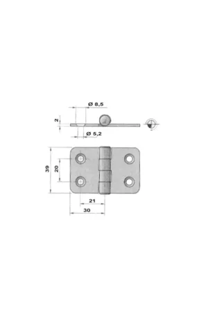 Cerniera AISI 316 60x39 mm modello dritto spessore 2 mm Subito Disponibile