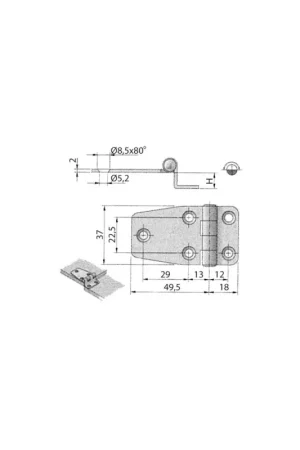 Must-Have Cerniera AISI 316 a gomito 67x37 mm spessore 2 mm