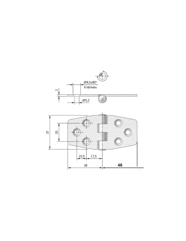Offerta Cerniera inox AISI 316 84x37 mm - Modello Dritto